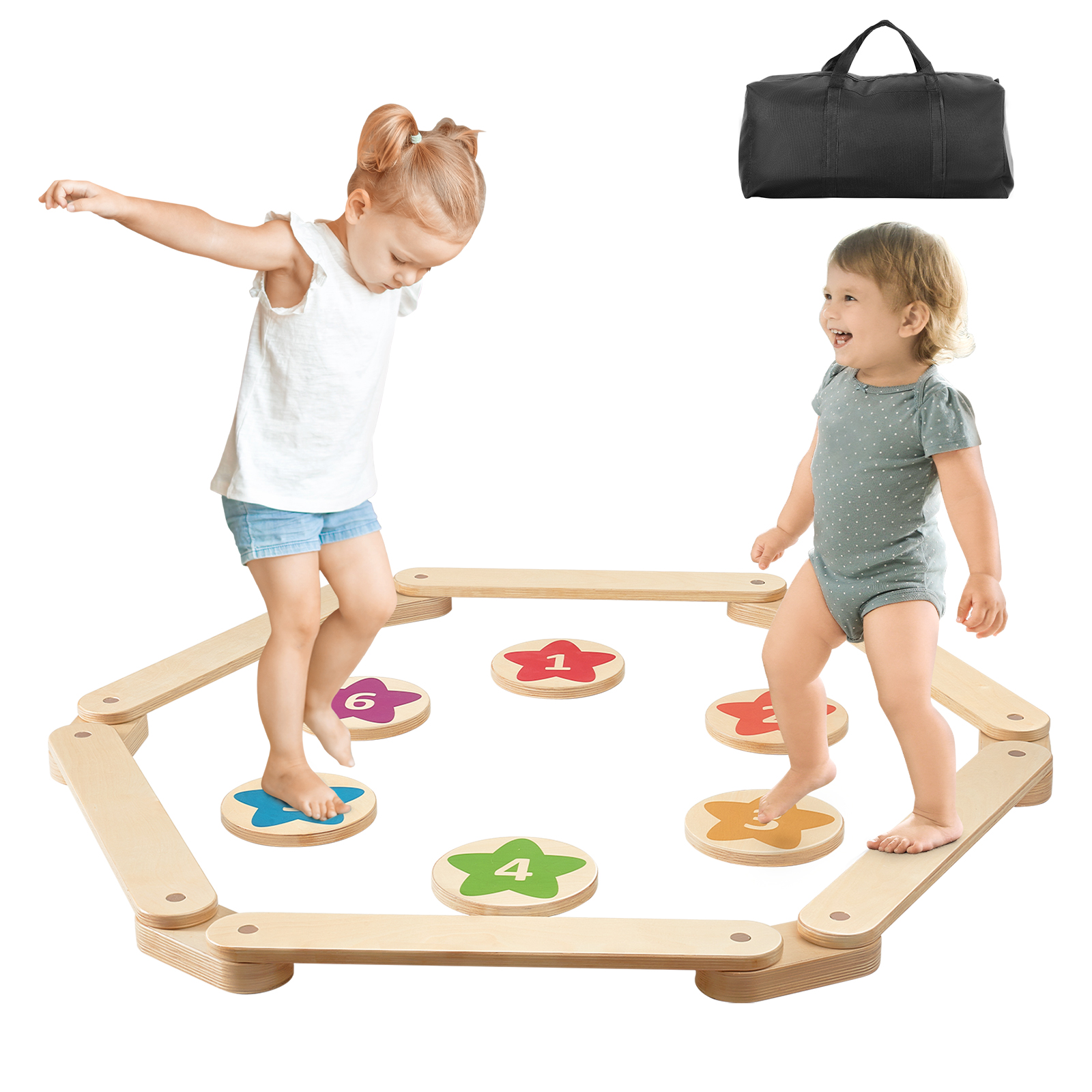 Kids Outdoor Balance Beam - SucceBuy 6PCS Kids Balance Beam Stepping