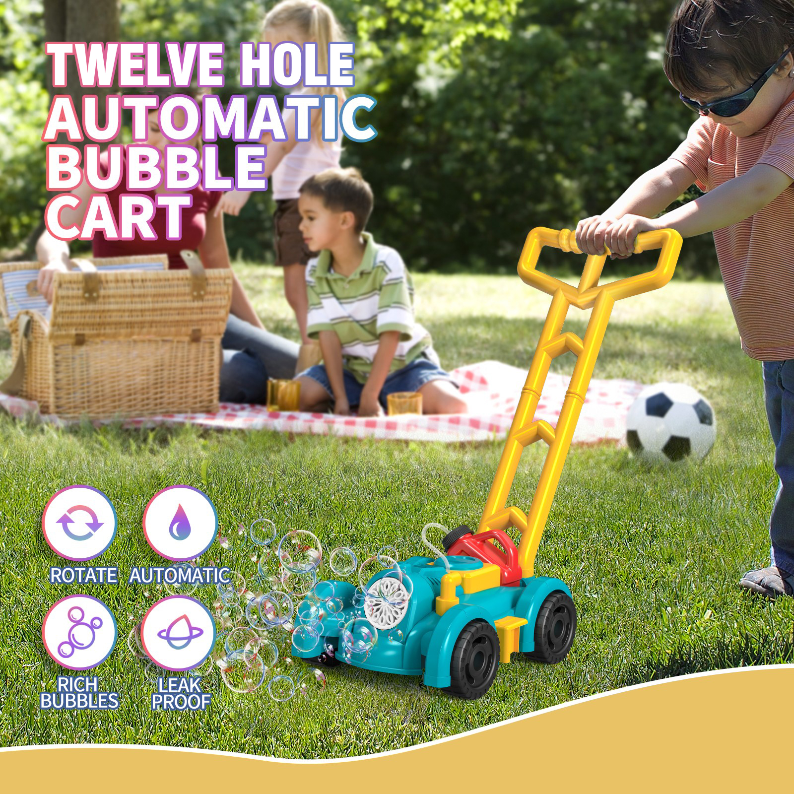 Kids Outdoor Lawn Mower - Fully Automatic Bubble Lawn Mower Push