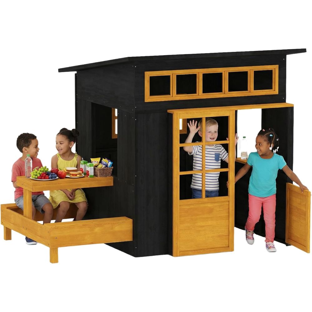 Kids Outdoor Chalkboard - Qaba Kids Outdoor Playhouse, ir Wooden