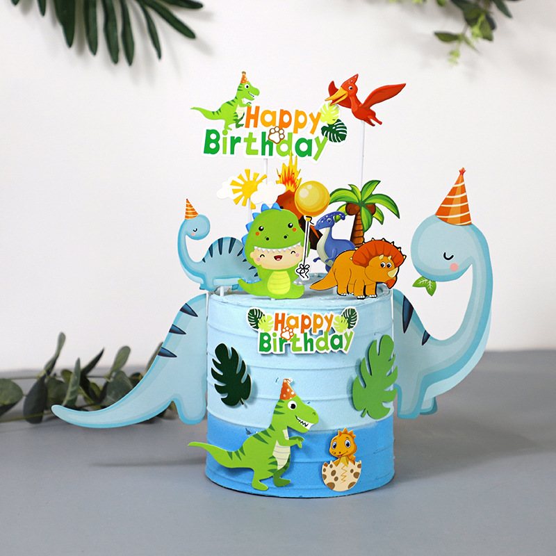 Kids Outdoor Merry Go Round - Cartoon Dinosaur Cake Decorations Dino Cupcake