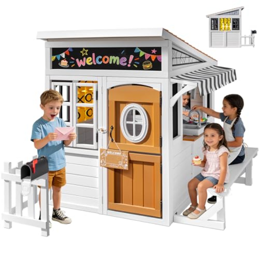 Kids Outdoor Chalkboard - Outdoor playhouse for kids 3-12, cedar