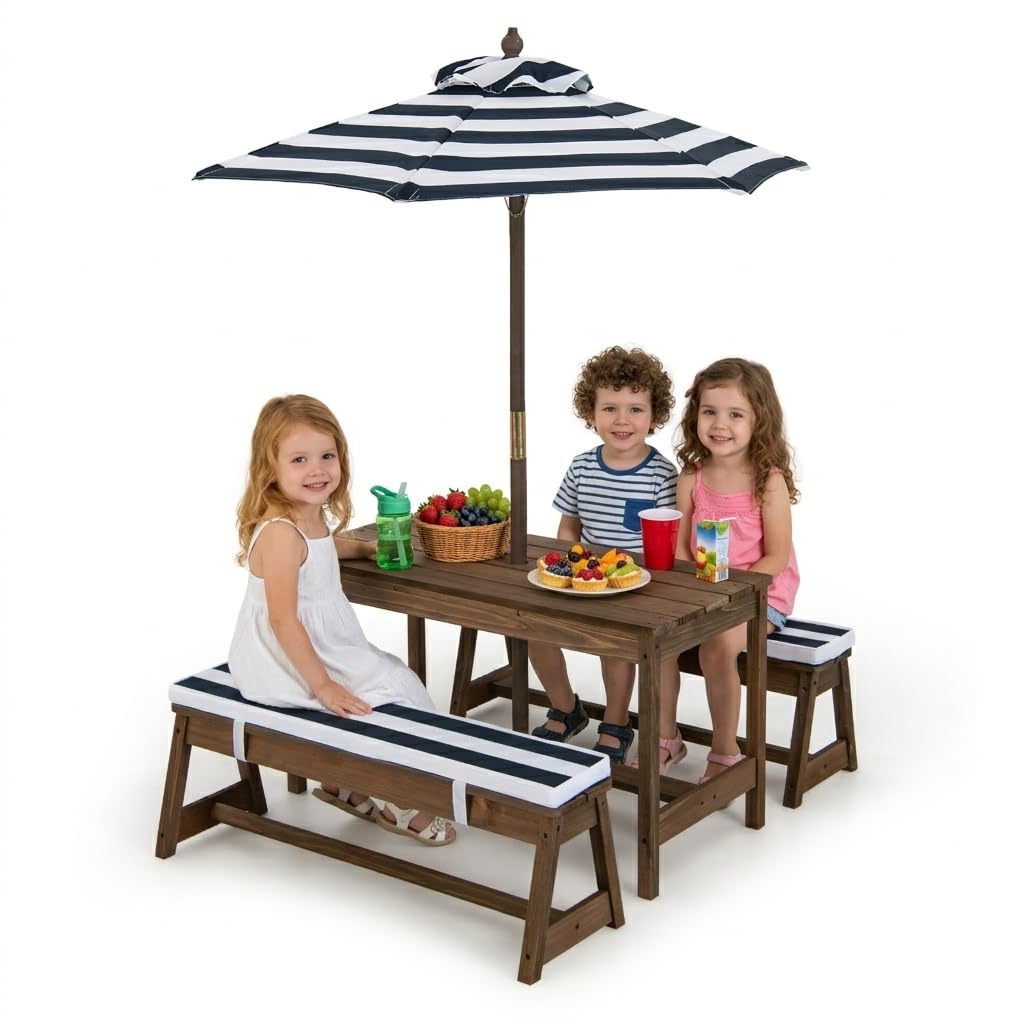 Kids Outdoor Chair And Table - Height Adjustable Wooden Kids Picnic Table