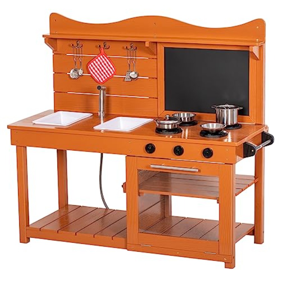 Kids Outdoor Wooden Playset - Outdoor wooden mud kitchen playset for