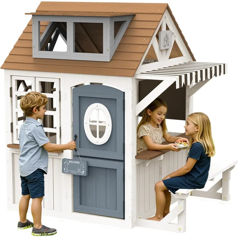 Kids Outdoor Chalkboard - Albott Kids Outdoor Wooden Playhouse with