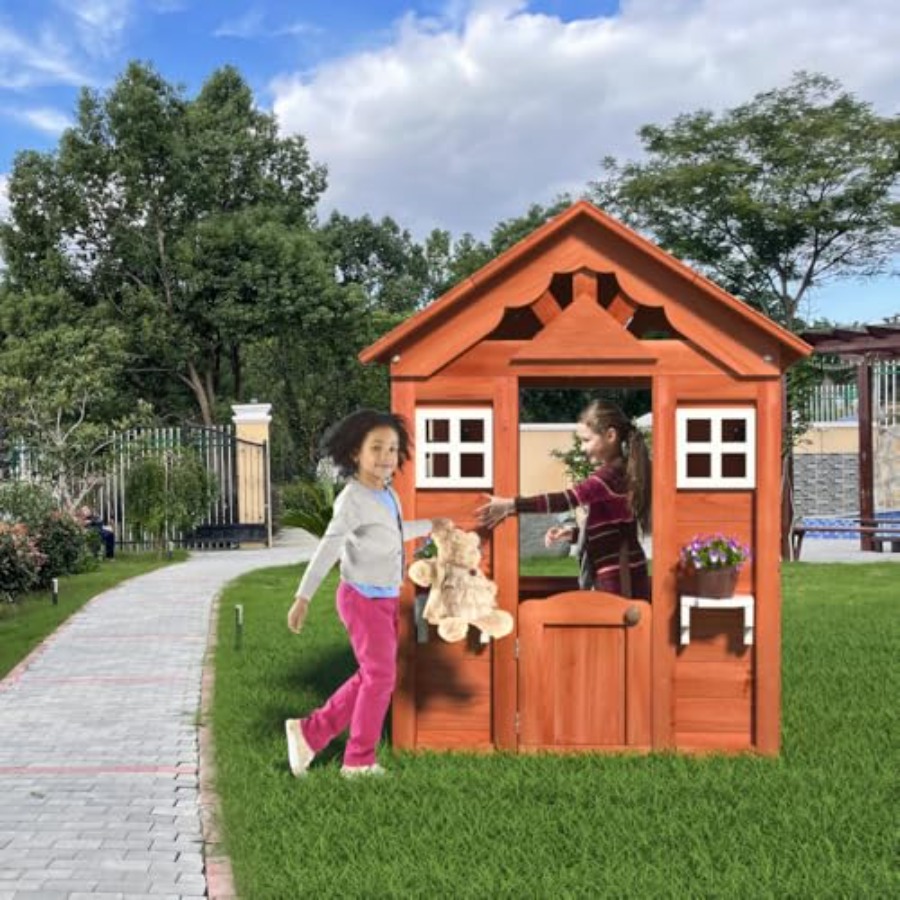 Kids Outdoor Wooden Playhouse - Outdoor kids playhouse for backyard use,