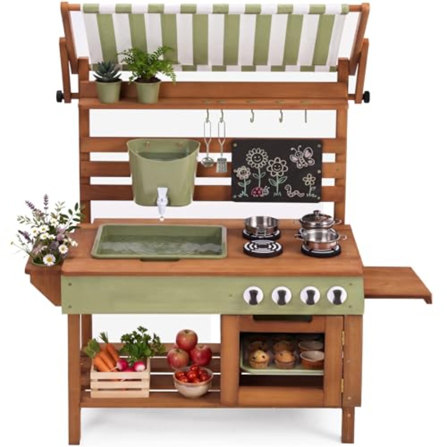 Kids Outdoor Wooden Playset - Outdoor mud kitchen for kids: deluxe