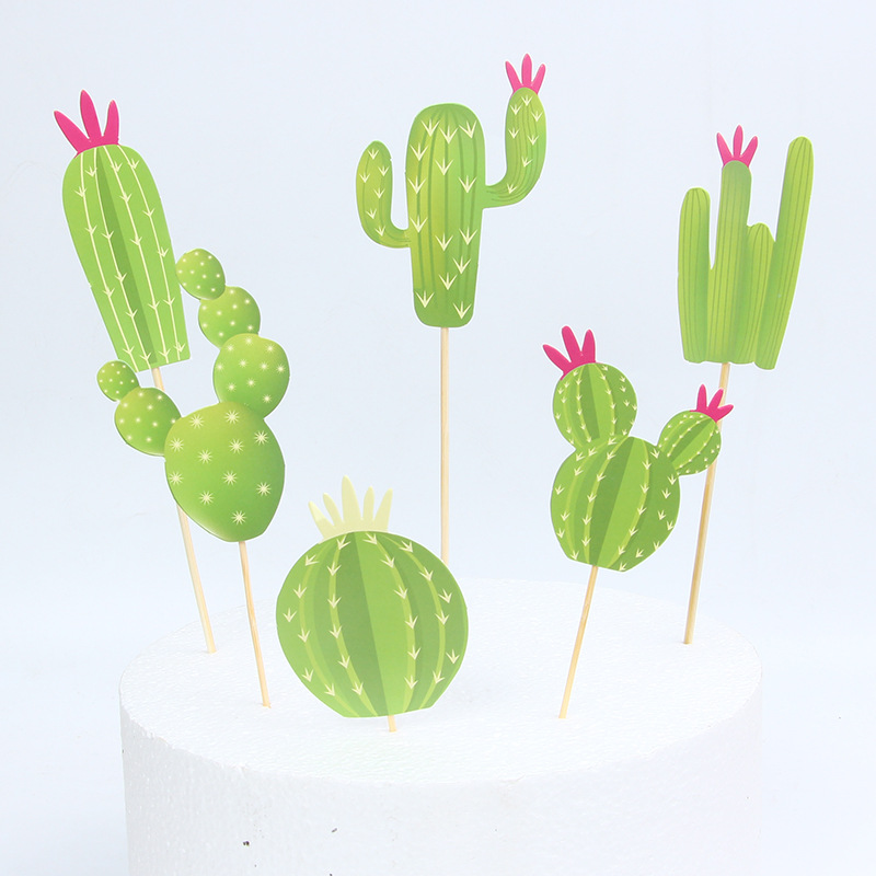 Kids Outdoor Merry Go Round - 6pc Green Cactus Cake Topper Happy