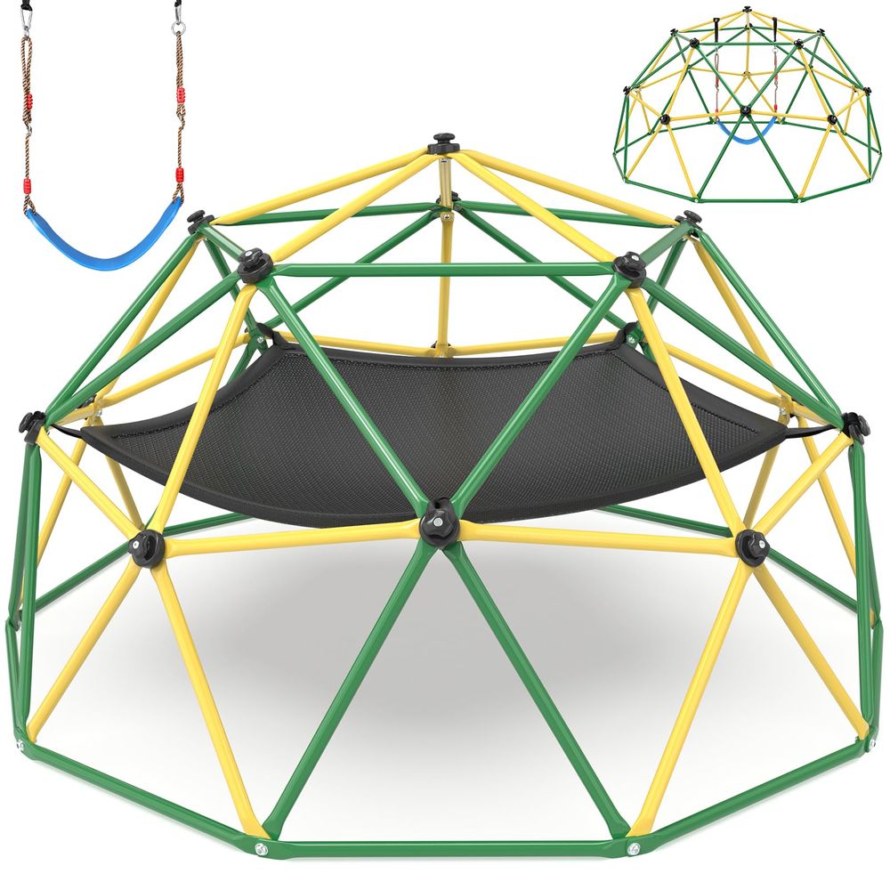 Kids Outdoor Jungle Gym Dome - Climbing Dome, 10FT Climber with Hammock