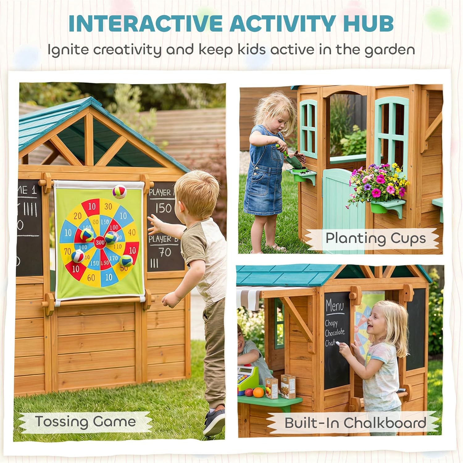 Qaba Outdoor Playhouse, Wood K – обзор и цена Kids Outdoor Chalkboard