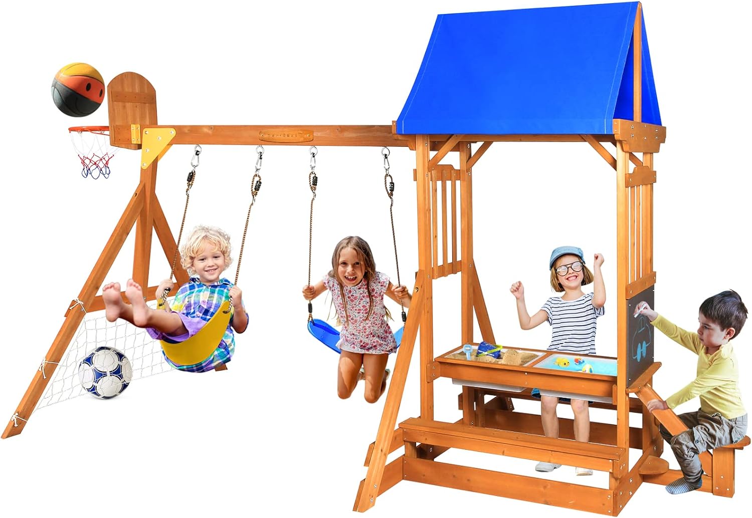 6-in-1 Wooden Playground Plays – обзор и цена Kids Outdoor Wooden Playset
