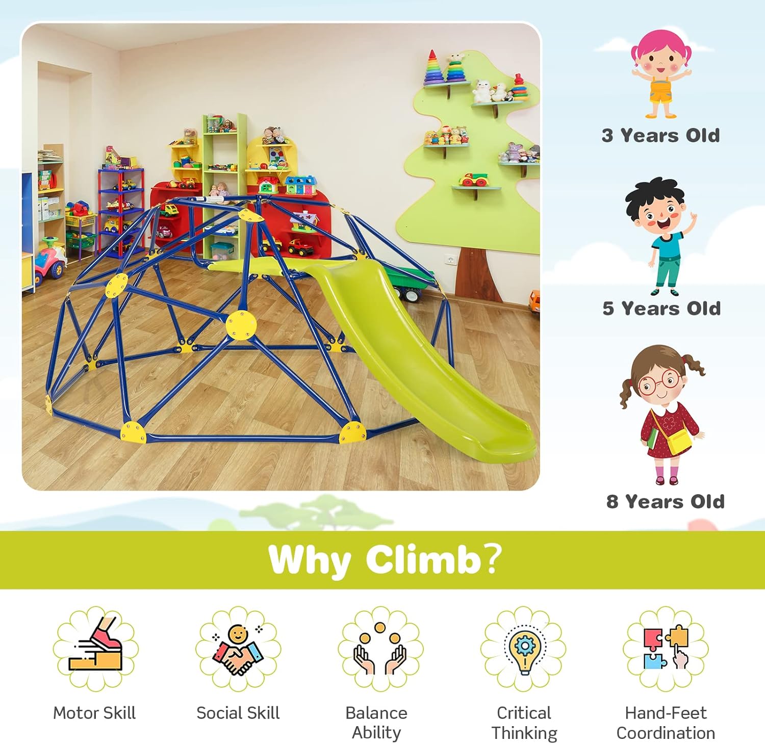 Costzon Climbing Dome with Sli – обзор и цена Kids Outdoor Jungle Gym Dome