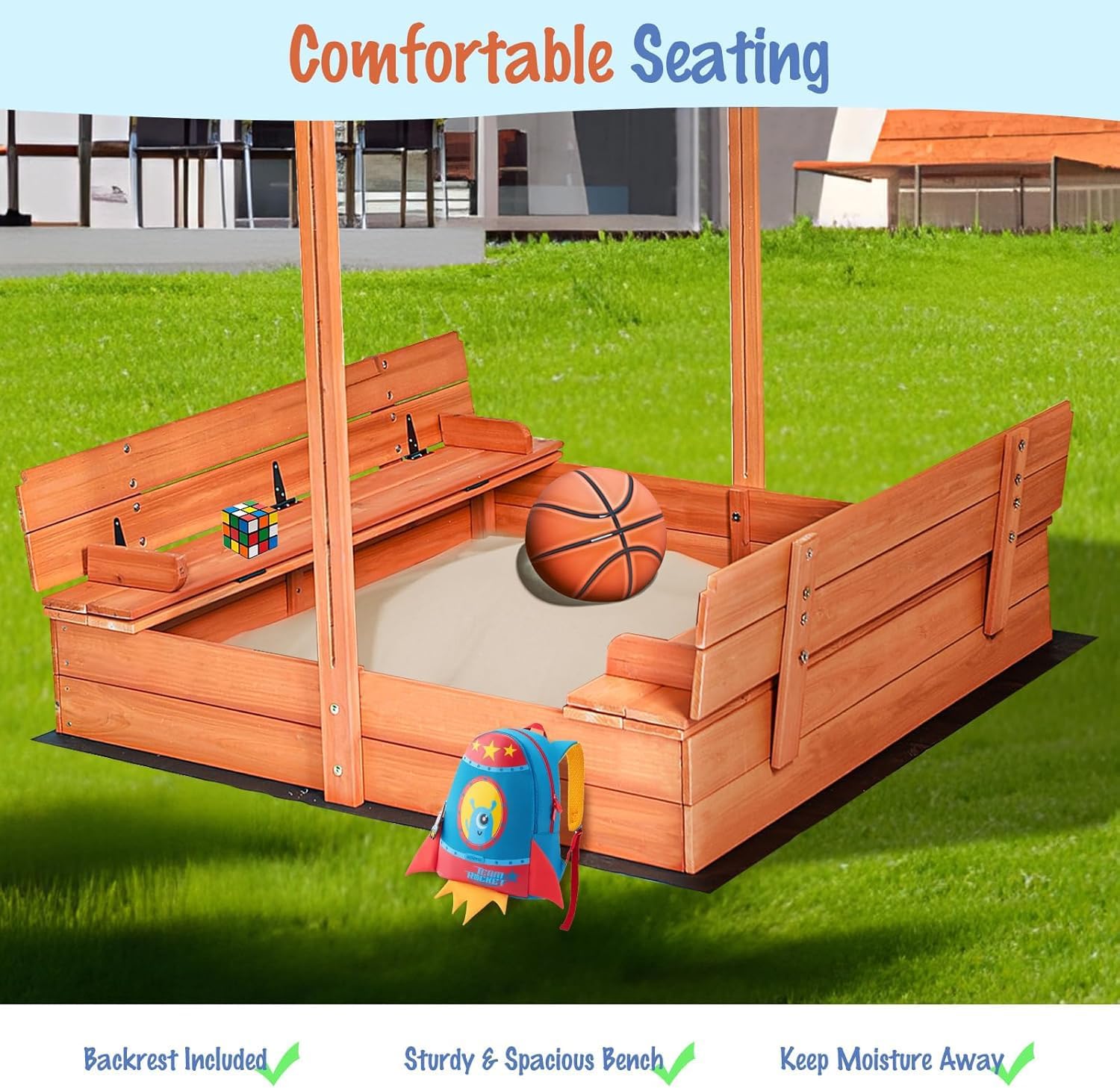 Kids Wooden Sandbox with Cover – обзор и цена Kids Outdoor Wooden Playset