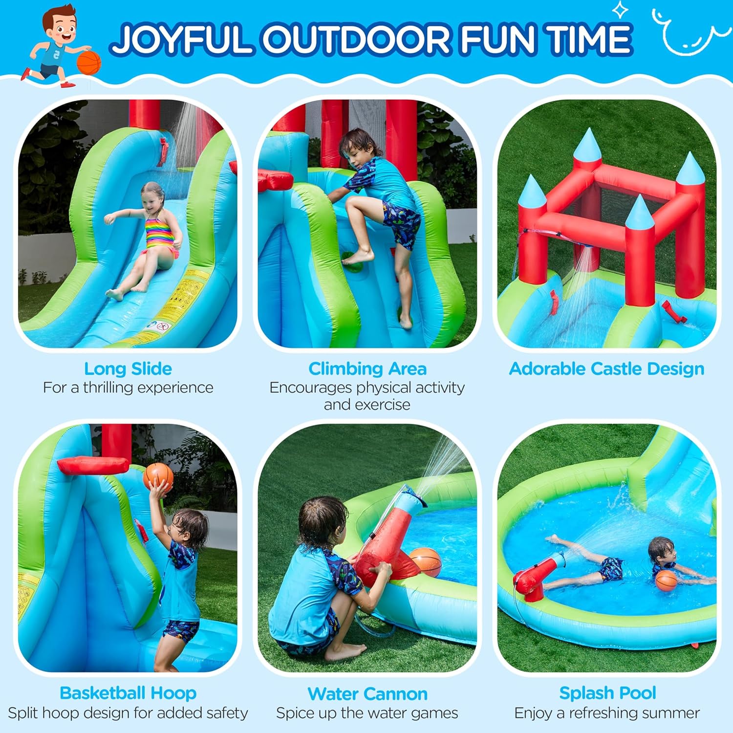 Inflatable Water Slide, 5-in-1 – обзор и цена Kids Outdoor Basketball